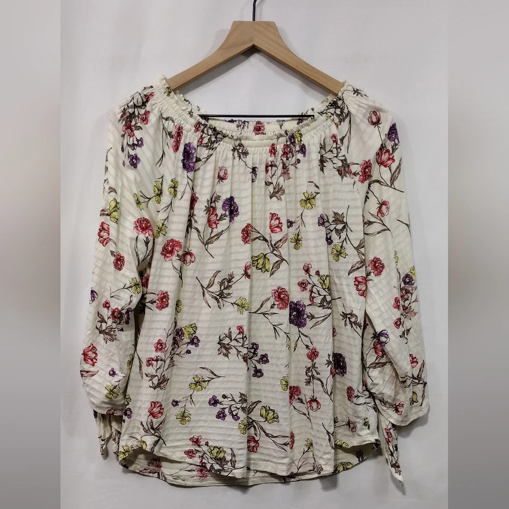Lauren Ralph Lauren Floral Babydoll Top Women's L Cream Red Cottagecore Peasant - Picture 1 of 8